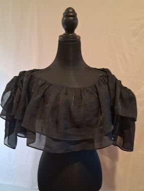 Black Off-Shoulder Ruffle Crop Blouse